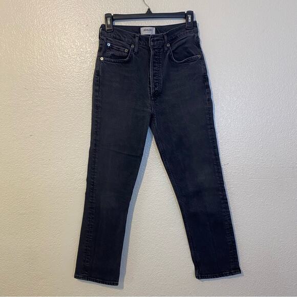 Agolde Riley High Rise Straight Cropped Black Washed Jeans Size 26 Button Fly - Picture 2 of 8